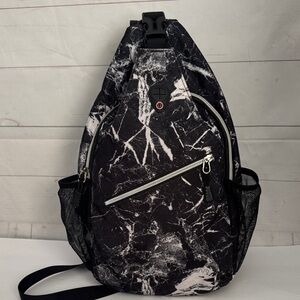 Mosiso Stylish Black and White Marbled Sling Bag Backpack